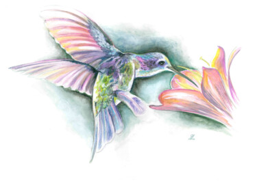 Pintura titulada "Le petit colibri" por Ghislaine Letourneur, Obra de arte original, Gouache