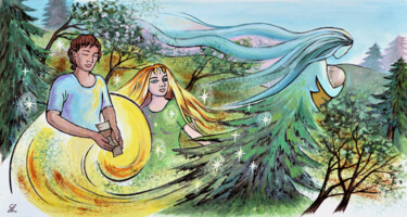 Peinture intitulée "L'esprit de la forêt" par Ghislaine Letourneur, Œuvre d'art originale, Gouache