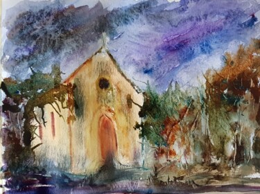 Painting titled "La chapelle hantée" by Ghislaine Rimmen-Mohl, Original Artwork, Watercolor