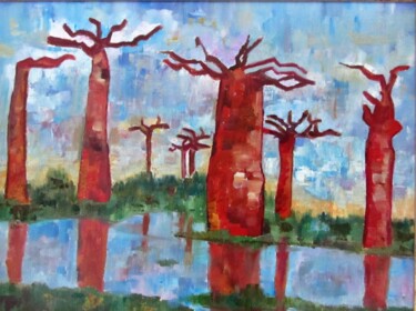 Malerei mit dem Titel "Baobabs de jour" von Ghislaine Rimmen-Mohl, Original-Kunstwerk, Öl Auf Karton montiert