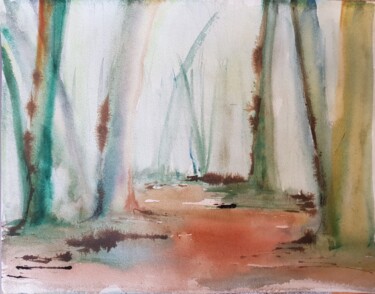 Painting titled "sous-bois enchanté" by Ghislaine Rimmen-Mohl, Original Artwork, Watercolor