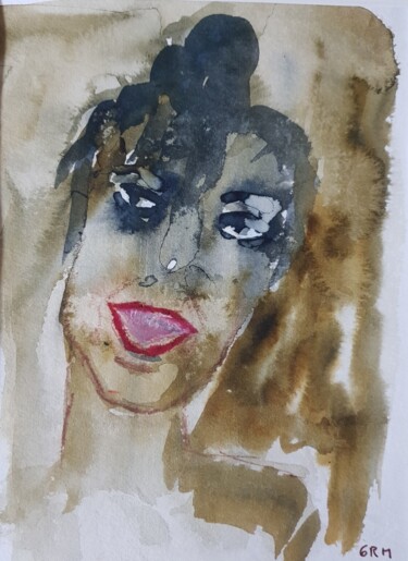 Pittura intitolato "visage de femme2" da Ghislaine Rimmen-Mohl, Opera d'arte originale, Acquarello