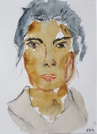 Malerei mit dem Titel "visage de femme3" von Ghislaine Rimmen-Mohl, Original-Kunstwerk, Aquarell