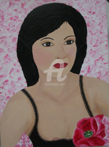 Peinture intitulée "la femme coquelicot" par Ghislaine Phelut-Sanchez, Œuvre d'art originale, Huile