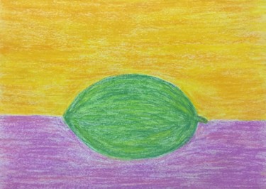 Zeichnungen mit dem Titel "Green melon on the…" von Giart, Original-Kunstwerk, Pastell
