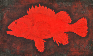 "Red fish" başlıklı Tablo Gian Luigi Delpin tarafından, Orijinal sanat, Akrilik Ahşap Sedye çerçevesi üzerine monte edilmiş