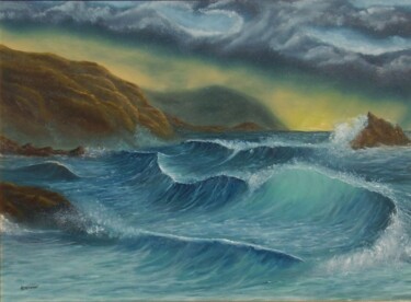 Картина под названием "stormy sea" - Gianluca Cremonesi, Подлинное произведение искусства, Масло