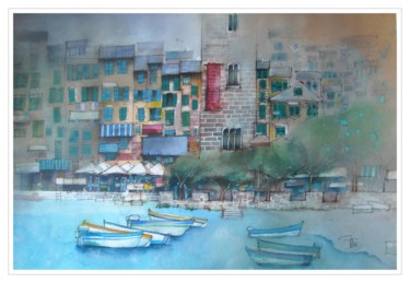 「Portovenere」というタイトルの絵画 Gianluigi Punzoによって, オリジナルのアートワーク, 水彩画