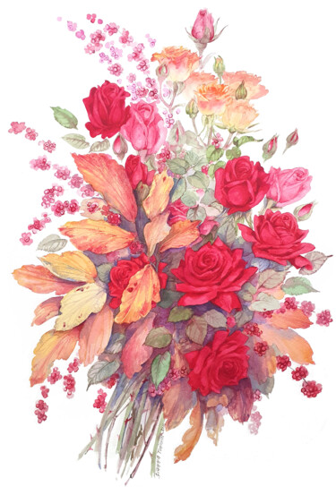 绘画 标题为“Cromie fiammeggianti” 由Gianna Tuninetti Lady Of Watercolors, 原创艺术品, 水彩