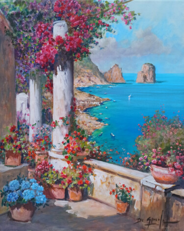 제목이 "Capri terrace with…"인 미술작품 Gianni Di Guida로, 원작, 기름 나무 들것 프레임에 장착됨