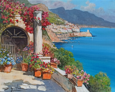 제목이 "Terrace with flower…"인 미술작품 Gianni Di Guida로, 원작, 기름 나무 들것 프레임에 장착됨