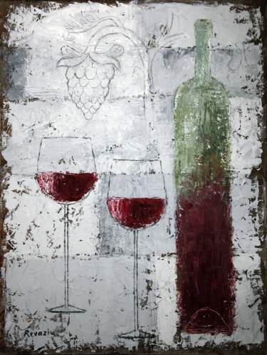 Malerei mit dem Titel ""Red wine"" von Gia Revazi, Original-Kunstwerk, Öl Auf Keilrahmen aus Holz montiert