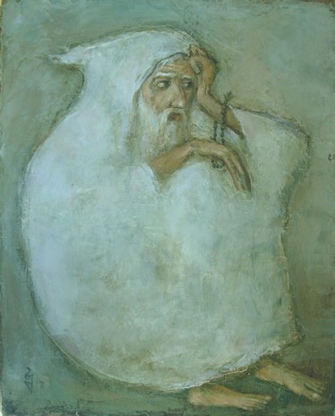 Painting titled "White Monk" by George Rurua, Original Artwork, Acrylic