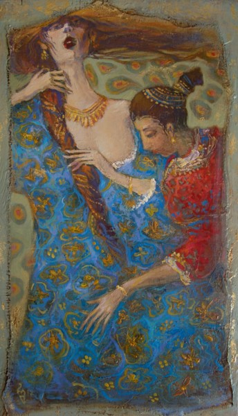 Painting titled "Blue Dress" by George Rurua, Original Artwork, Acrylic