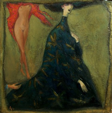 Painting titled "Black Dress" by George Rurua, Original Artwork, Acrylic