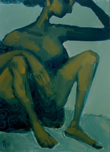 Painting titled "Sitting woman" by George Rurua, Original Artwork, Acrylic