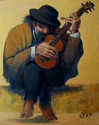 Painting titled "Guitarist" by George Rurua, Original Artwork, Acrylic