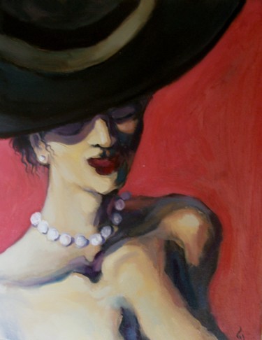 Painting titled "Woman in hat" by George Rurua, Original Artwork, Oil