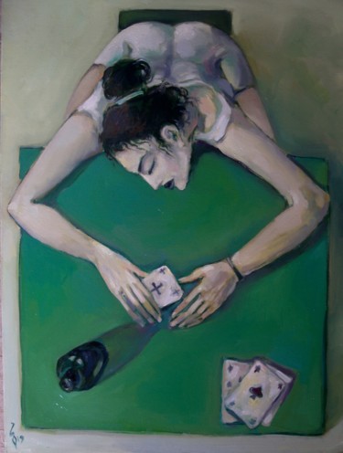 Painting titled "Card player a Woman" by George Rurua, Original Artwork, Oil