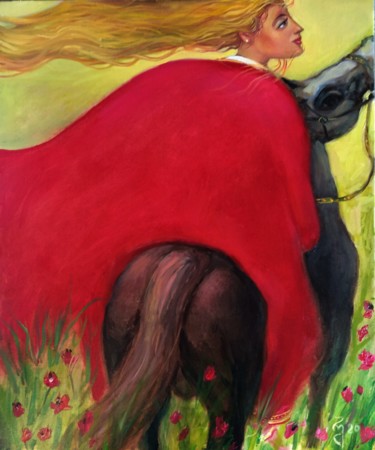 Painting titled "Riding In the field" by George Rurua, Original Artwork, Oil