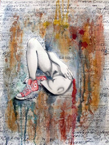 Schilderij getiteld "Converses" door Gier, Origineel Kunstwerk, Aquarel