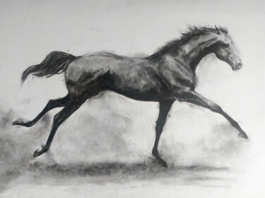 Drawing titled "Cheval 3" by Gil Aline, Original Artwork, Charcoal