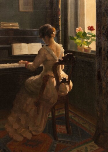 Pittura intitolato "Playing the piano" da Gilbert Gutierrez, Opera d'arte originale, Olio