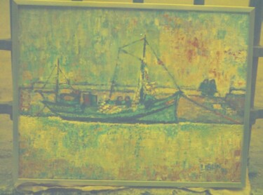 Painting titled "Bateau à quai" by Gilbert Liblin, Original Artwork