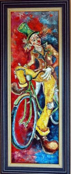Pittura intitolato "Clown à vélo" da Gilbert Liblin, Opera d'arte originale, Olio Montato su Telaio per barella in legno