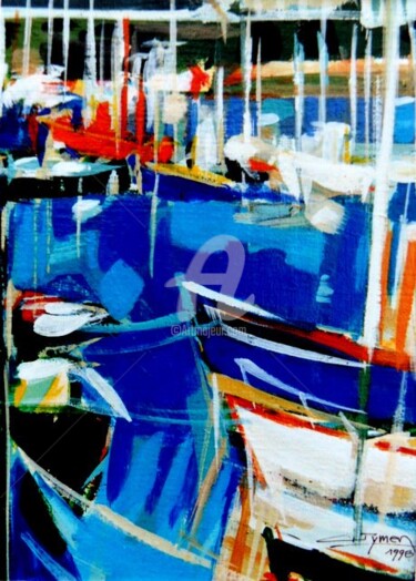 Painting titled "DANS LE PORT DE CON…" by Gilbert Tymen, Original Artwork, Acrylic