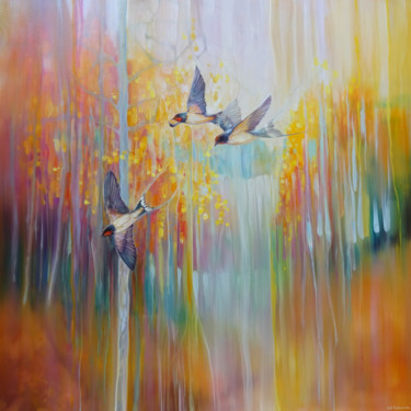 Painting titled "swallow-song-by-gil…" by Gill Bustamante, Original Artwork, Oil