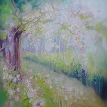 Schilderij getiteld "Spring Orchard" door Gill Bustamante, Origineel Kunstwerk, Olie