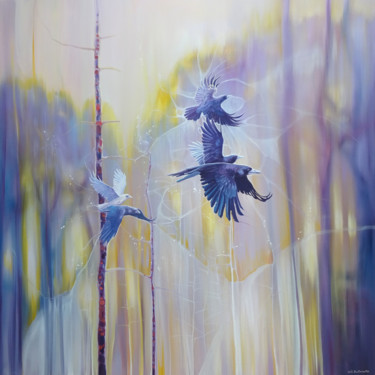 Painting titled "Realm of the Ravens" by Gill Bustamante, Original Artwork, Oil