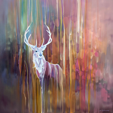 Painting titled "Stag, a semi abstra…" by Gill Bustamante, Original Artwork, Oil