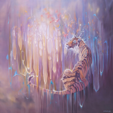 Malerei mit dem Titel "Tiger in the Ether" von Gill Bustamante, Original-Kunstwerk, Öl Auf Keilrahmen aus Holz montiert