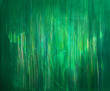 Pintura intitulada "The Green Kings Gla…" por Gill Bustamante, Obras de arte originais, Óleo Montado em Armação em madeira