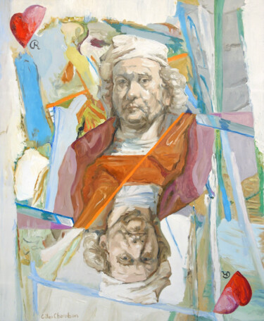 Painting titled "Rembrandt Roi de Cœ…" by Gilles Chambon, Original Artwork, Oil Mounted on Wood Stretcher frame