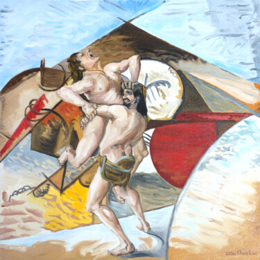 Painting titled "C'est la lutte fina…" by Gilles Chambon, Original Artwork, Oil Mounted on Wood Stretcher frame