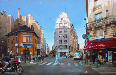 Painting titled "Une Seconde à Paris" by Gilles Paul Esnault, Original Artwork, Oil Mounted on Wood Stretcher frame