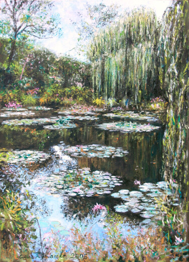 Pintura intitulada "Nénuphars à Giverny" por Gilles Paul Esnault, Obras de arte originais, Óleo Montado em Outro painel rígi…