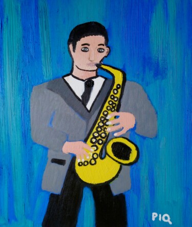 Pittura intitolato "Saxophoniste" da Gilles Piquereau, Opera d'arte originale, Olio