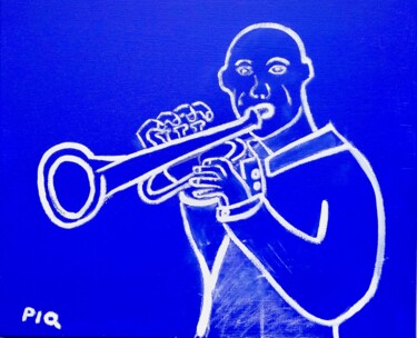 Peinture intitulée "White on Blue Jazzy…" par Gilles Piquereau, Œuvre d'art originale, Huile