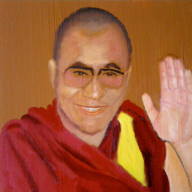 Peinture intitulée "His Holiness Dalaï…" par Gilles Piquereau, Œuvre d'art originale, Huile