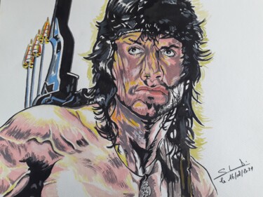 Картина под названием "Dessin de Rambo réa…" - Gilles Staub (LeCrayonAgile), Подлинное произведение искусства, Акварель