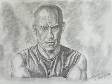 Drawing titled "Portrait de Vin Die…" by Gilles Staub (LeCrayonAgile), Original Artwork, Pencil