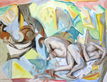 「Désir de baignade」というタイトルの絵画 Gilles Chambonによって, オリジナルのアートワーク, オイル ウッドストレッチャーフレームにマウント
