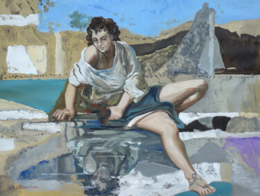 Картина под названием "Narcisse" - Gilles Chambon, Подлинное произведение искусства, Масло Установлен на Деревянная рама для…