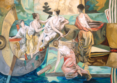 Malerei mit dem Titel "Arrivée à Cythère,…" von Gilles Chambon, Original-Kunstwerk, Öl Auf Keilrahmen aus Holz montiert