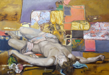 Ζωγραφική με τίτλο "Hypnos" από Gilles Chambon, Αυθεντικά έργα τέχνης, Λάδι Τοποθετήθηκε στο Ξύλινο φορείο σκελετό
