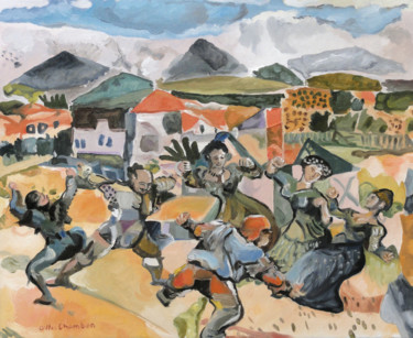 Painting titled "Danse villageoise" by Gilles Chambon, Original Artwork, Oil